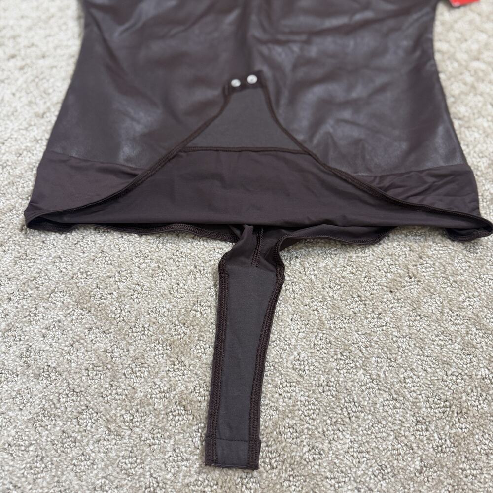NEW Spanx | Faux Leather Bodysuit, size L Mock Neck Chocolate Brown - Picture 14 of 16
